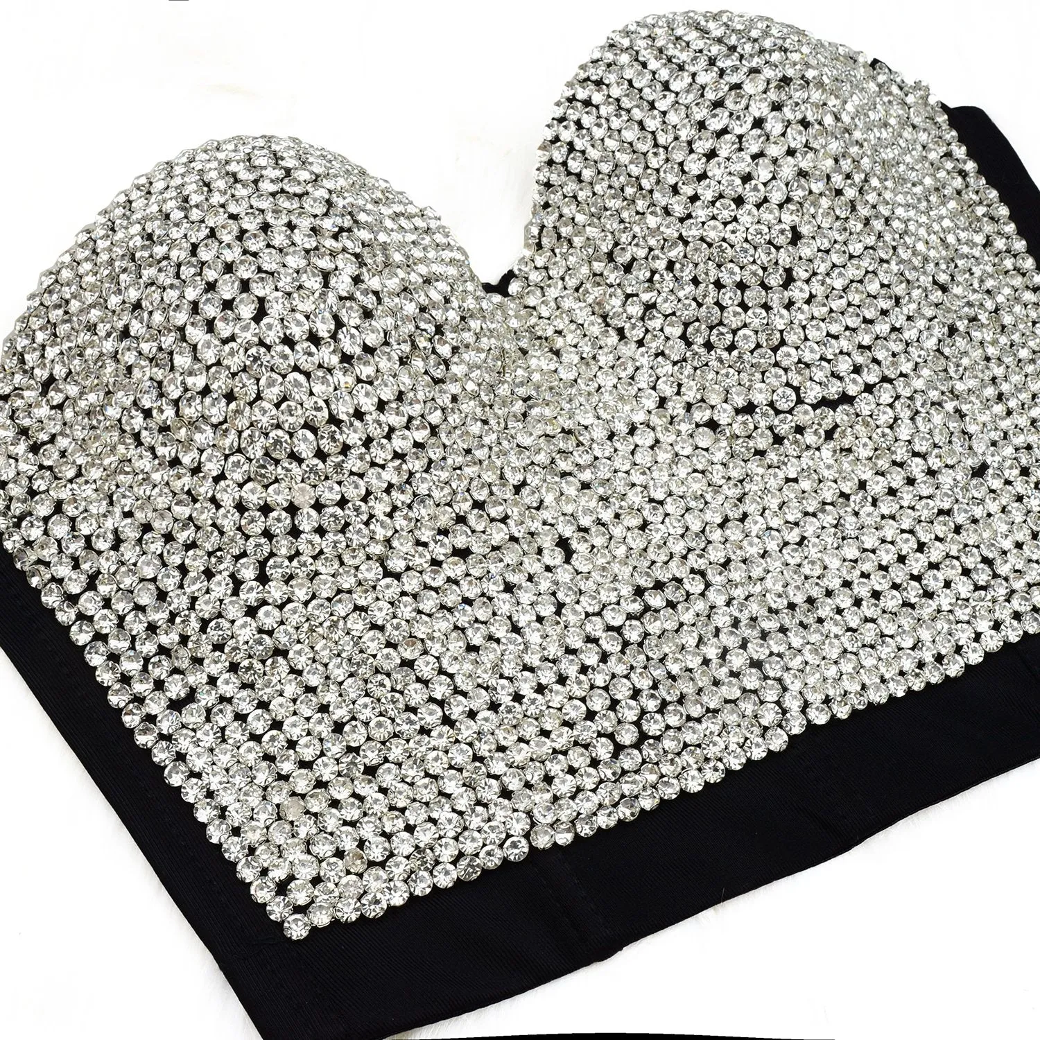 Women's Rhinestone Diamond Bustier Sexy Crop Top Club Party Corset Bra Black