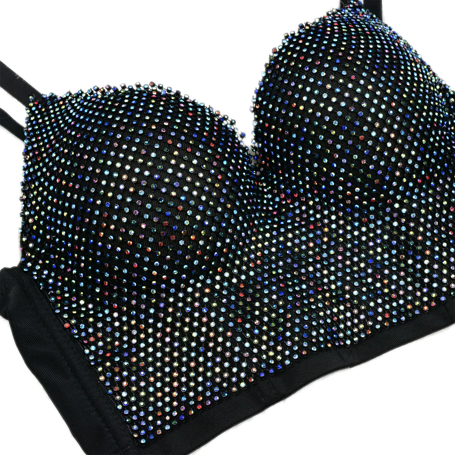 Women's Rhinestone Diamond Mesh Bustier Crop Top Sexy Punk Corset Bra Multicolor