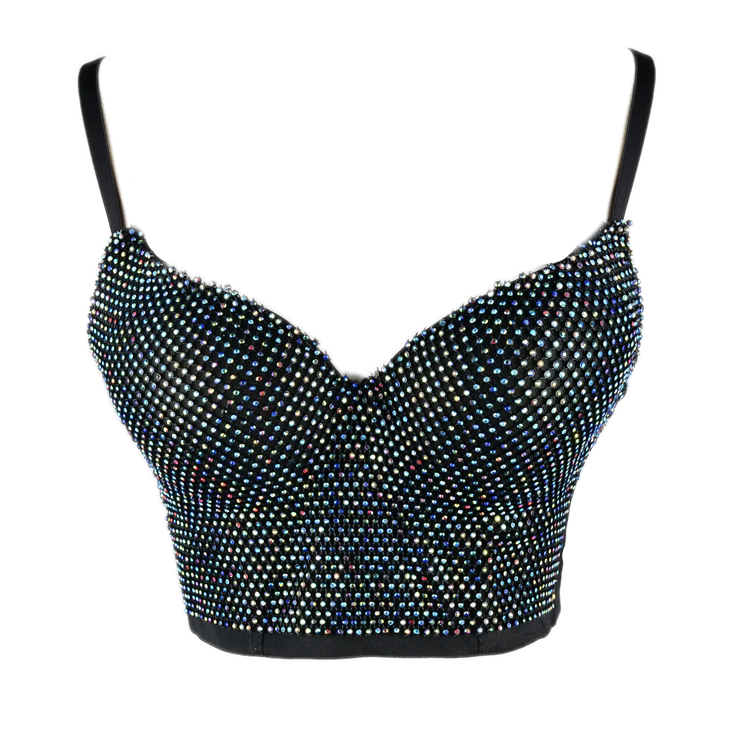 Women's Rhinestone Diamond Mesh Bustier Crop Top Sexy Punk Corset Bra Multicolor