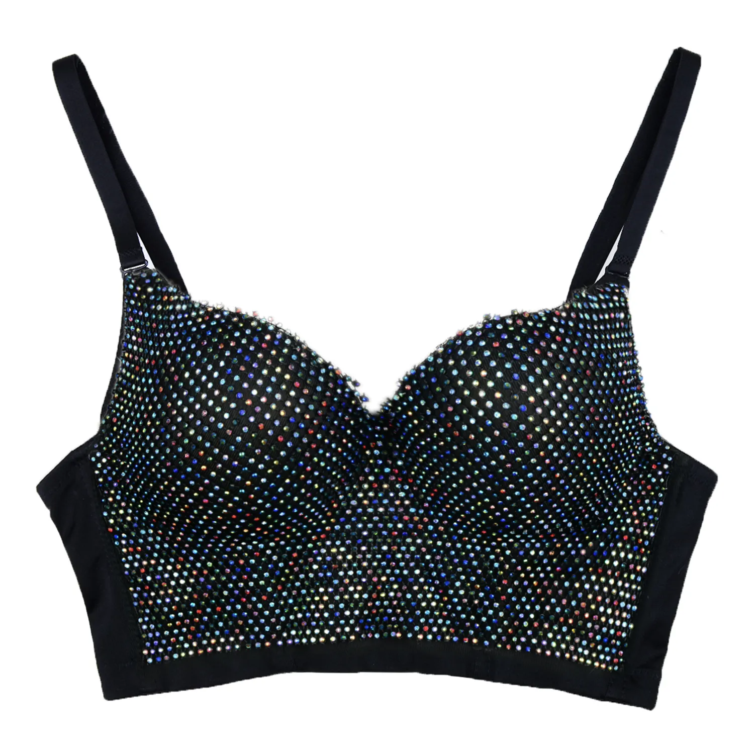 Women's Rhinestone Diamond Mesh Bustier Crop Top Sexy Punk Corset Bra Multicolor