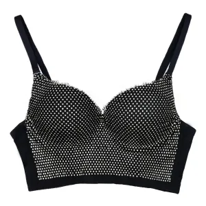 Women's Rhinestone Diamond Sexy Bra Black