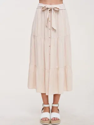 WOMENS SELF TIE TIERED MIDI SKIRT