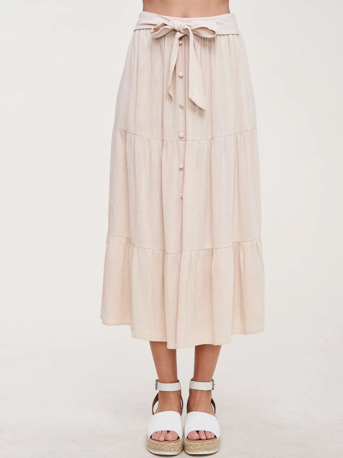 WOMENS SELF TIE TIERED MIDI SKIRT