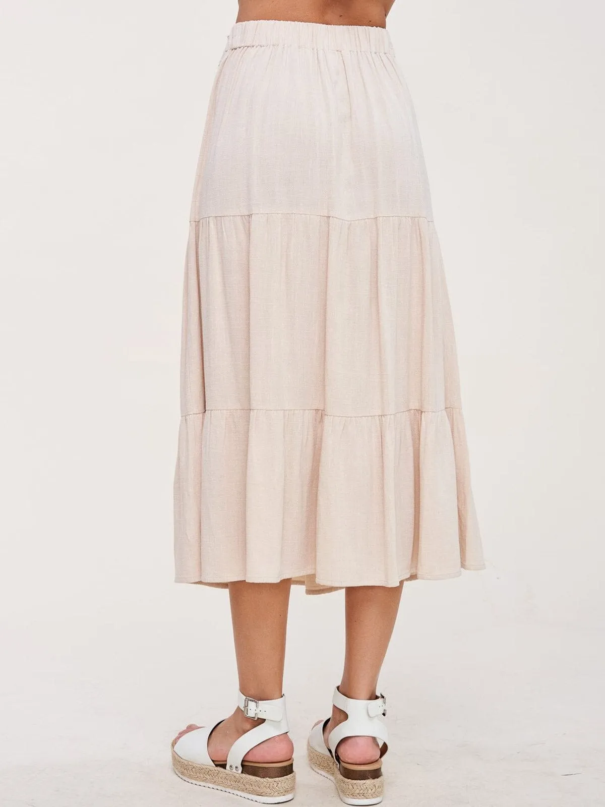 WOMENS SELF TIE TIERED MIDI SKIRT
