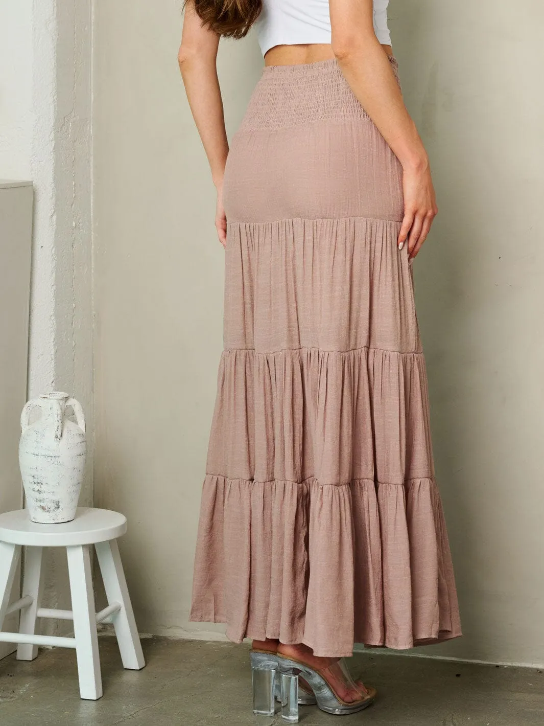 WOMEN'S SMOCK WAIST TIERED MAXI SKIRT