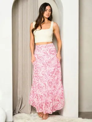 WOMEN'S TIERED PAISLEY PRINT MAXI SKIRT