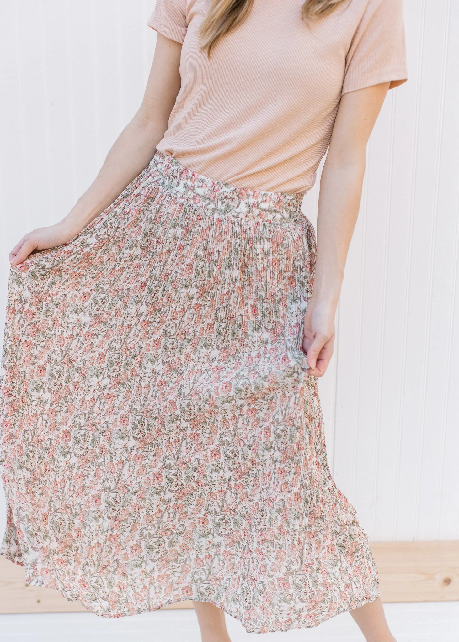 XZ Pink Lotus Pleated Midi Skirt