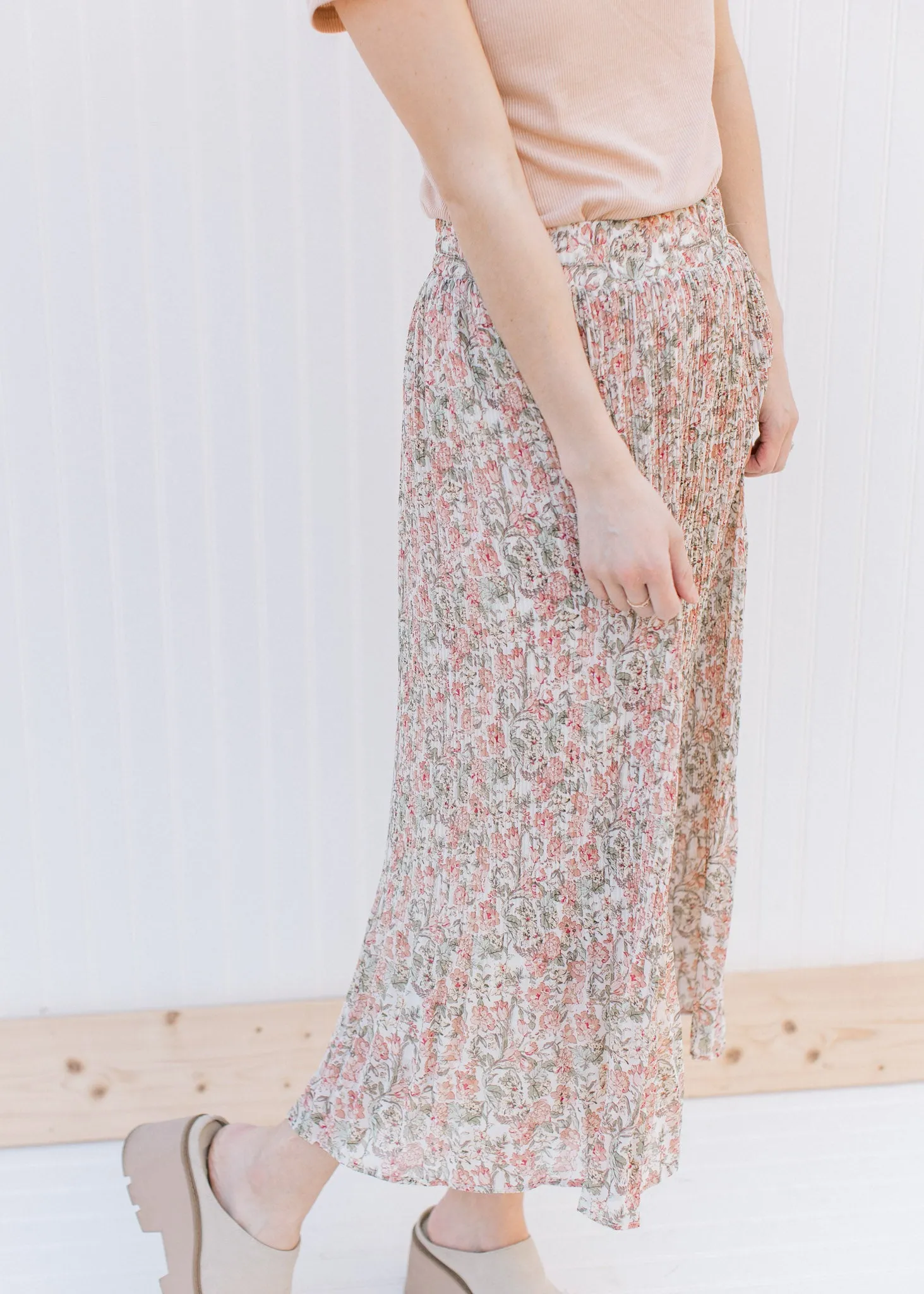 XZ Pink Lotus Pleated Midi Skirt
