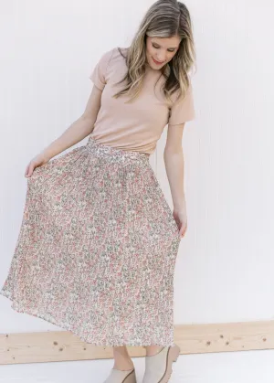 XZ Pink Lotus Pleated Midi Skirt