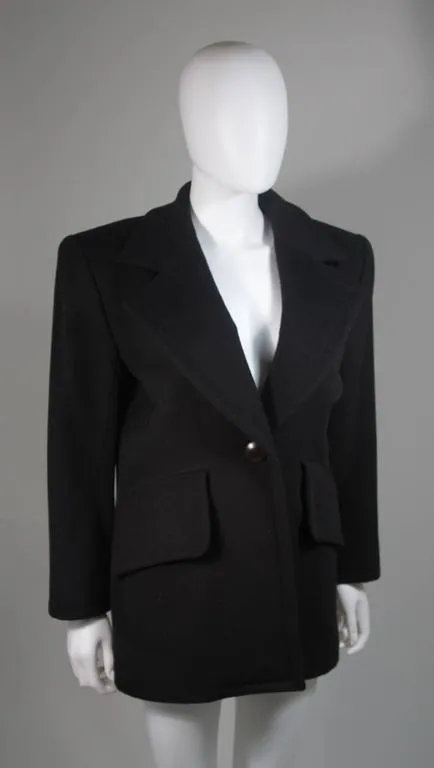 YVES SAINT LAURENT Black Cashmere Coat Size Large